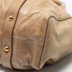 Miu Miu Beige Gathered Leather Satchel 