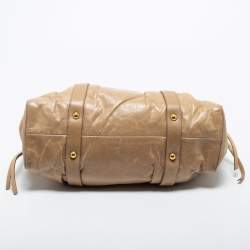 Miu Miu Beige Gathered Leather Satchel 
