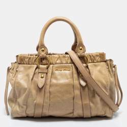Miu Miu Beige Gathered Leather Satchel 
