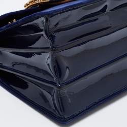 Pre Owned Miu Miu Blue Velvet Crystal Embellished Buckle Flap Top Handle Bag