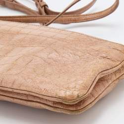 Pre Owned Miu Miu Beige Croc Embossed Patent Leather Crossbody Bag
