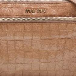 Pre Owned Miu Miu Beige Croc Embossed Patent Leather Crossbody Bag
