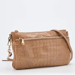 Pre Owned Miu Miu Beige Croc Embossed Patent Leather Crossbody Bag