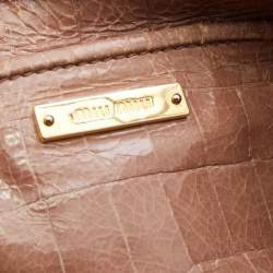 Pre Owned Miu Miu Beige Croc Embossed Patent Leather Crossbody Bag