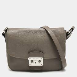 Miu Miu Grey Leather Flap Shoulder Bag