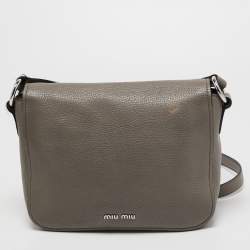 Miu Miu Grey Leather Flap Shoulder Bag