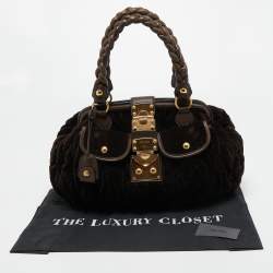 مملوكة مسبقًا Miu Miu Brown Suede and Leather Coffer Frame Satchel