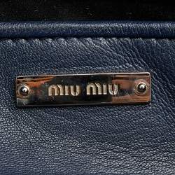 Pre Owned Miu Miu Navy Blue Matelassé Leather Turnlock Flap Shoulder Bag
