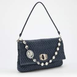 Pre Owned Miu Miu Navy Blue Matelassé Leather Turnlock Flap Shoulder Bag