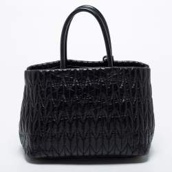Pre Owned Miu Miu Black Matelassé Leather Bow Tote