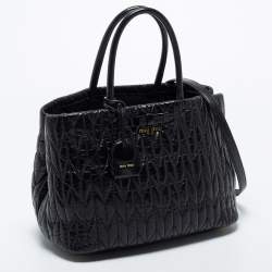 Pre Owned Miu Miu Black Matelassé Leather Bow Tote