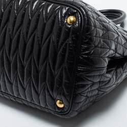 Pre Owned Miu Miu Black Matelassé Leather Bow Tote