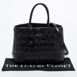 Pre Owned Miu Miu Black Matelassé Leather Bow Tote