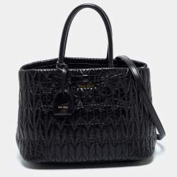 Pre Owned Miu Miu Black Matelassé Leather Bow Tote