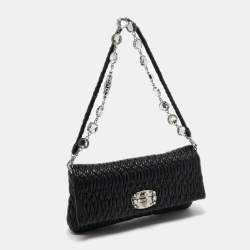 Pre Owned Miu Miu Black Matelassé Leather Crystal Shoulder Bag