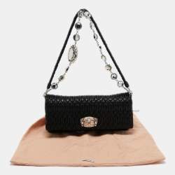 Pre Owned Miu Miu Black Matelassé Leather Crystal Shoulder Bag