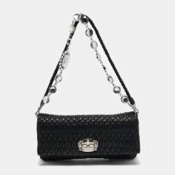Pre Owned Miu Miu Black Matelassé Leather Crystal Shoulder Bag