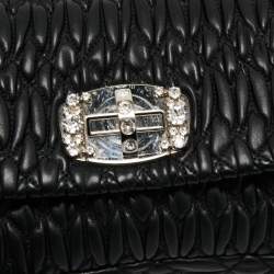 Pre Owned Miu Miu Black Matelassé Leather Crystal Shoulder Bag