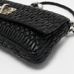 Pre Owned Miu Miu Black Matelassé Leather Crystal Shoulder Bag