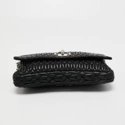 Pre Owned Miu Miu Black Matelassé Leather Crystal Shoulder Bag