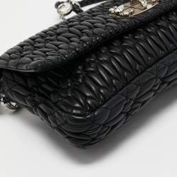Pre Owned Miu Miu Black Matelassé Leather Crystal Shoulder Bag