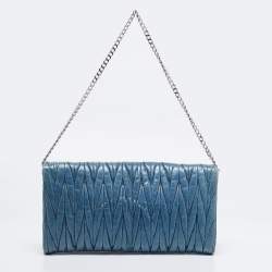 Miu Miu Blue Matelasse Leather Flap Wallet on Chain