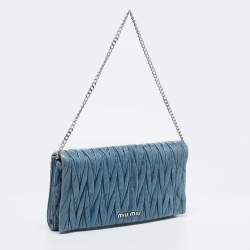Miu Miu Blue Matelasse Leather Flap Wallet on Chain