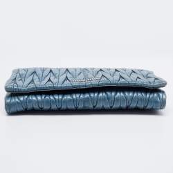 Miu Miu Blue Matelasse Leather Flap Wallet on Chain
