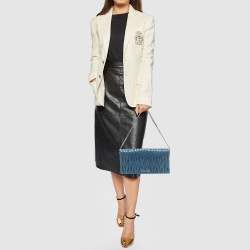 Miu Miu Blue Matelasse Leather Flap Wallet on Chain