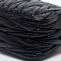 Pre Owned Miu Miu Black Matelasse Leather Zip Crossbody Bag