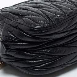 Pre Owned Miu Miu Black Matelasse Leather Zip Crossbody Bag