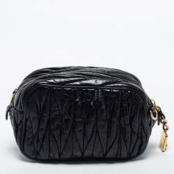 Pre Owned Miu Miu Black Matelasse Leather Zip Crossbody Bag