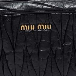 Pre Owned Miu Miu Black Matelasse Leather Zip Crossbody Bag