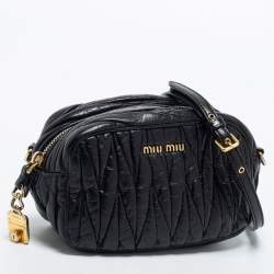 Pre Owned Miu Miu Black Matelasse Leather Zip Crossbody Bag