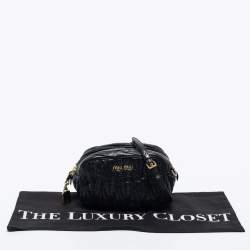 Pre Owned Miu Miu Black Matelasse Leather Zip Crossbody Bag