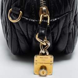 Pre Owned Miu Miu Black Matelasse Leather Zip Crossbody Bag