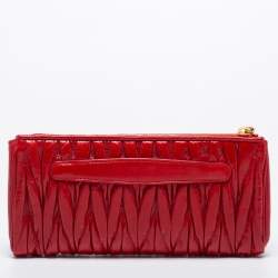 Miu Miu Red Matelassé Leather Zip Clutch
