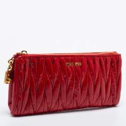 Miu Miu Red Matelassé Leather Zip Clutch