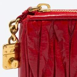 Miu Miu Red Matelassé Leather Zip Clutch