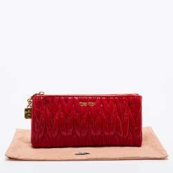 Miu Miu Red Matelassé Leather Zip Clutch