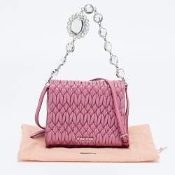 Miu Miu Bubble Gum Matelasse Leather Crystal Crossbody Bag