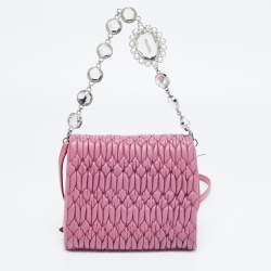 Miu Miu Bubble Gum Matelasse Leather Crystal Crossbody Bag