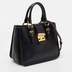 Pre Owned Miu Miu Black Madras Leather Tote