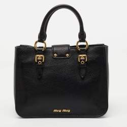 Pre Owned Miu Miu Black Madras Leather Tote