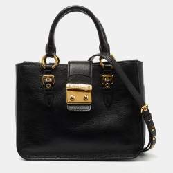 Pre Owned Miu Miu Black Madras Leather Tote