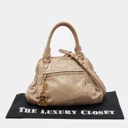 Pre Owned Miu Miu Beige Leather Lily Distressed Satchel