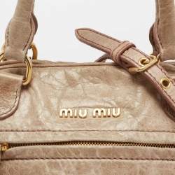 Pre Owned Miu Miu Beige Leather Lily Distressed Satchel