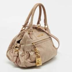 Pre Owned Miu Miu Beige Leather Lily Distressed Satchel