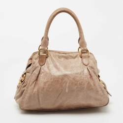 Pre Owned Miu Miu Beige Leather Lily Distressed Satchel