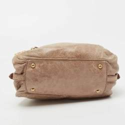 Pre Owned Miu Miu Beige Leather Lily Distressed Satchel